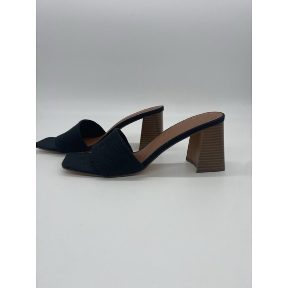 Primark Black Slide Sandal Women Sz 9 Chunky Heel Open Square Toe Mule Casual - Picture 1 of 4